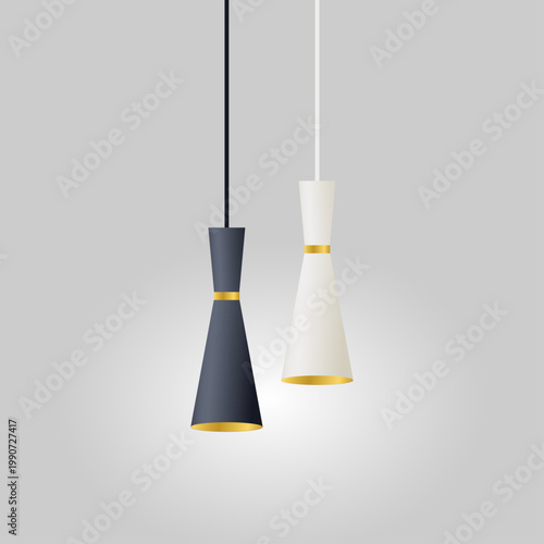 Two modern ceiling lamps on a gray background.	