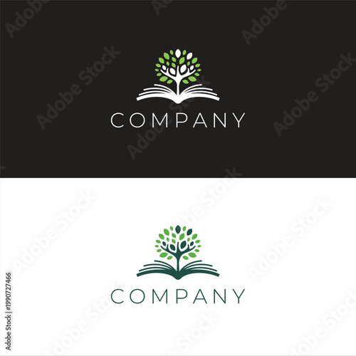 Tree Growing from Open Book Logo Education, Knowledge, Growth and Eco Learning Concept Vector