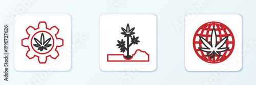 Set line Legalize marijuana, Test tube with and Planting icon. Vector