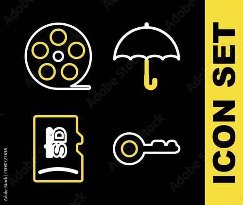 Set line Air conditioner, Diamond, Micro SD memory card and Smartphone with icon. Vector