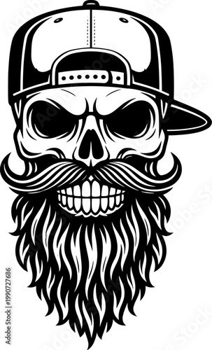 Bearded Skull with Snapback Hat Vector Illustration Silhouette for Cricut and CNC Laser EPS
