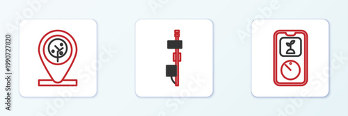 Set line Smart farming technology, Location and tree and Standalone sensor icon. Vector