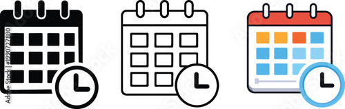 Calendar and Alarm Icons Set
Task management and scheduling icons set with checklist, clock and calendar symbols
