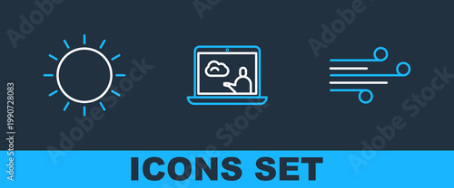 Set line Wind, Sun and Weather forecast icon. Vector