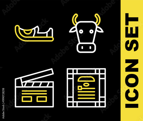 Set line Cow, India constitution day, Bollywood indian cinema and Indian shoes icon. Vector