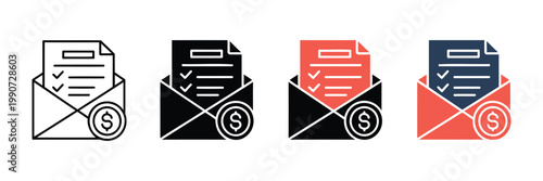 Paid billing statement icons in outline and filled graphic styles