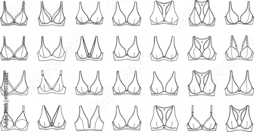 Bra Icon Set Featuring Various Styles and Designs for Lingerie and Women's Apparel