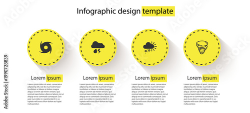 Set Tornado, Cloud with rain and lightning, Cloudy snow and . Business infographic template. Vector