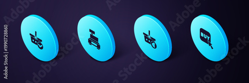 Set Isometric Buy button, Shopping basket and euro, Cash register machine and with check mark icon. Vector