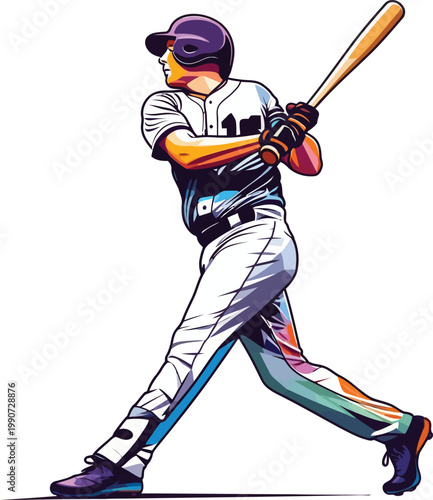 Baseball player in action swinging a bat