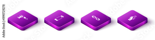 Set Isometric Fishing harpoon, Aqualung, Glasses for swimming and Wetsuit scuba diving icon. Vector