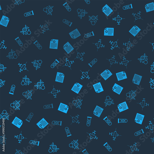 Set DNA research, search, Clinical record, Crossed syringe and Genetic engineering on seamless pattern. Vector