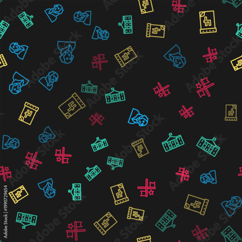 Set line George Washington, United States Capitol Congress, Calendar with date July 4 and American flag on seamless pattern. Vector