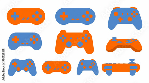 Set of colorful flat design game controllers