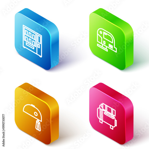 Set Isometric line Vending machine, Electric jigsaw, mixer and Air compressor icon. Vector