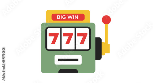 Slot Machine Big Win Vector Illustration, Flat Style Graphic Icon of Casino Gambling Game with Lucky Seven Symbols for Gaming and Entertainment Design Projects