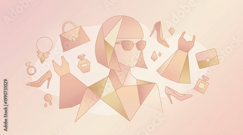 Abstract geometric fashion illustration with woman and accessories