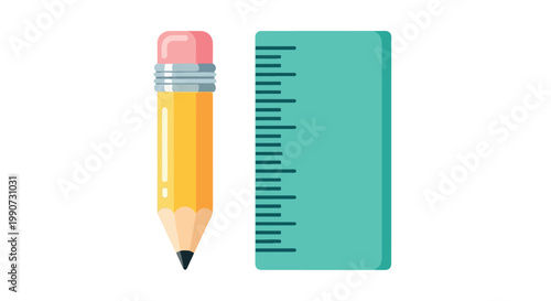 A pencil and transparent ruler illustration for stationery use.