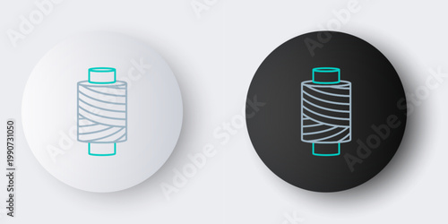Line Sewing thread on spool icon isolated on grey background. Yarn spool. Thread bobbin. Colorful outline concept. Vector