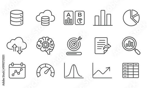 Simple Line Style Business Data and Chart Icon Set Collection