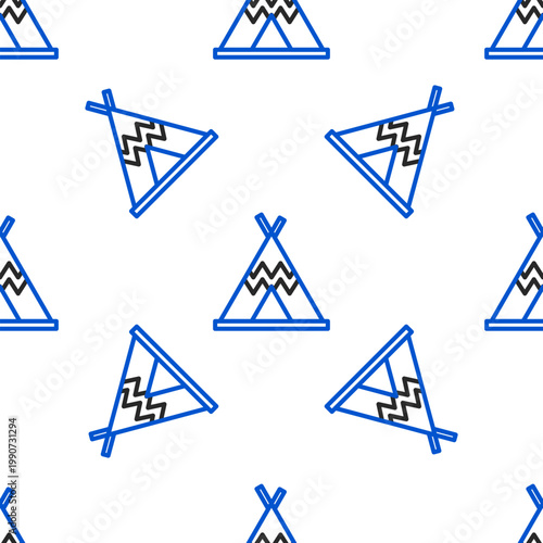 Line Traditional indian teepee or wigwam icon isolated seamless pattern on white background. Indian tent. Colorful outline concept. Vector