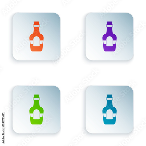Color Alcohol drink Rum bottle icon isolated on white background. Set colorful icons in square buttons. Vector