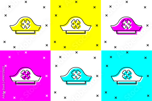 Set Pirate hat icon isolated on color background. Vector