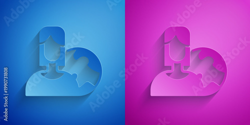 Paper cut Women from different countries and religions icon isolated on blue and purple background. Fight for freedom, independence, equality. Paper art style. Vector