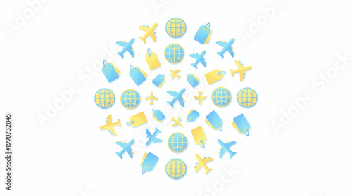 Collection of Travel Icons Arranged in a Circle.