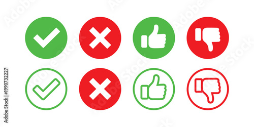 Check marks like and dislike icons set for approval rating feedback positive negative symbol vector illustration design