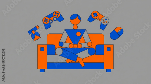 Gamer sitting on couch with gaming accessories