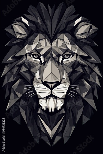 Geometric Lion Head Illustration with Polygonal Design on Dark Background
