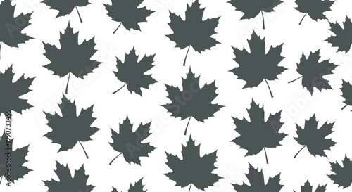 Tableau sur toile A seamless pattern of dark gray maple leaves scattered on a white background