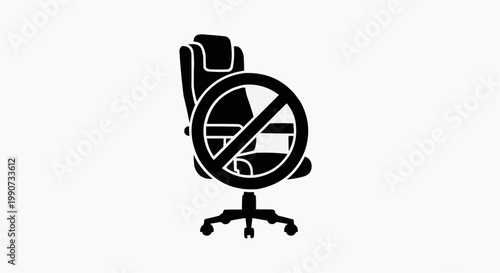 Black silhouette icon of an office chair with a prohibition sign, representing no sitting or sedentary lifestyle warning