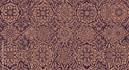 Foto Intricate floral mandala pattern tiles with a dark purple and tan color scheme