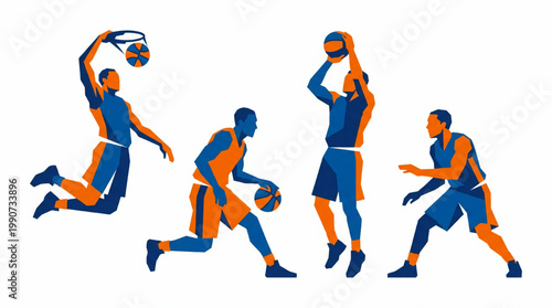 Basketball players action set flat illustration