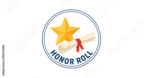 Honor roll badge with star and diploma