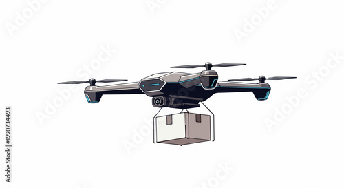 Modern quadcopter drone with attached cargo compartment for deliveries or inspections