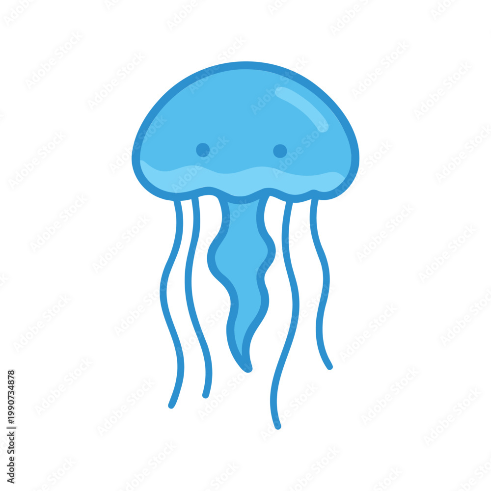 Naklejka premium Cute blue jellyfish floating in a whimsical manner on a white background