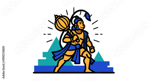 Happy Hanuman Jayanti - illustration of Lord Hanuman with his Gada for auspicious celebrations