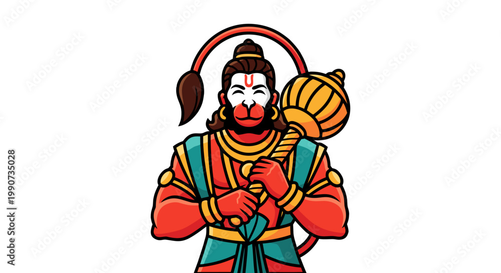 Naklejka premium Lord Hanuman, a divine and powerful Hindu deity, celebrated with devotion on Hanuman Jayanti, a festival of joy and blessings