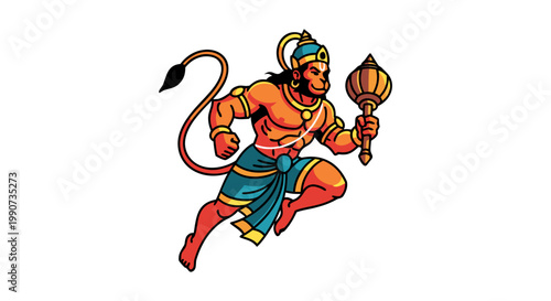 Hanuman Jayanti celebration Vector illustration of Lord Hanuman in action, a symbol of strength and devotion