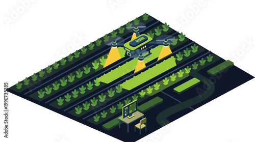 Advanced isometric smart agriculture technology with drone for efficient farming and data analysis
