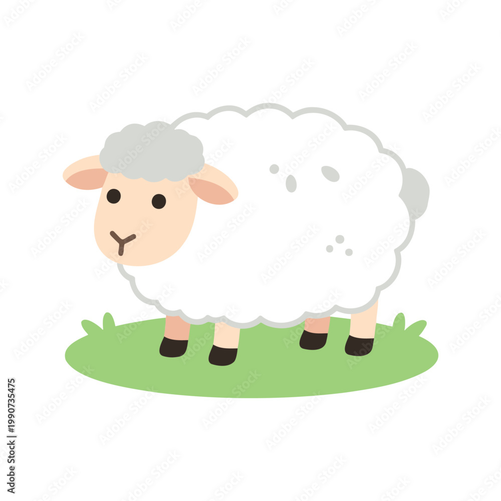 Obraz premium Cute cartoon sheep standing on a patch of green grass illustration
