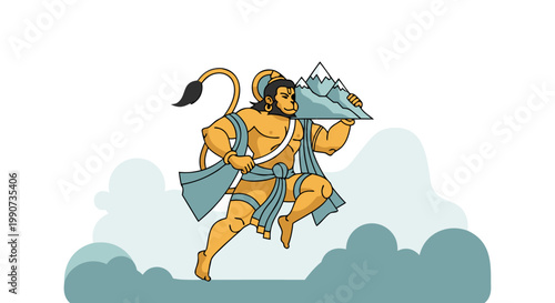 Lord Hanuman Carrying a Mountain, Celebrating the Spirit of Hanuman Jayanti