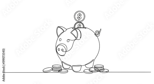 Piggy bank with coins money savings.