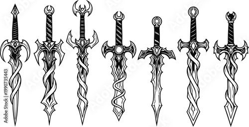 Illustration of Fantasy swords medieval weapons