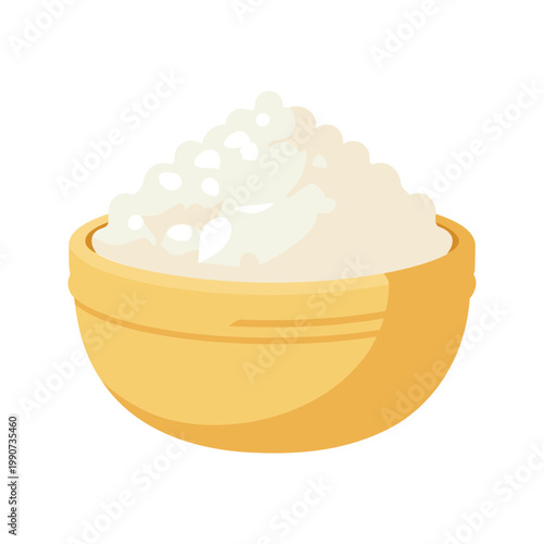 Simple illustration of a bowl of white rice on a plain background