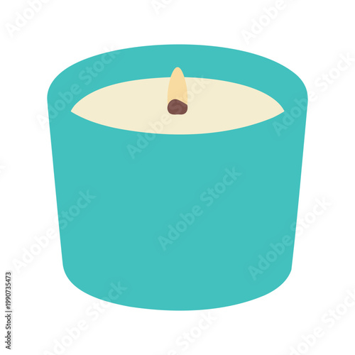 Burning candle in a blue glass holder brings a warm and relaxing light to any room