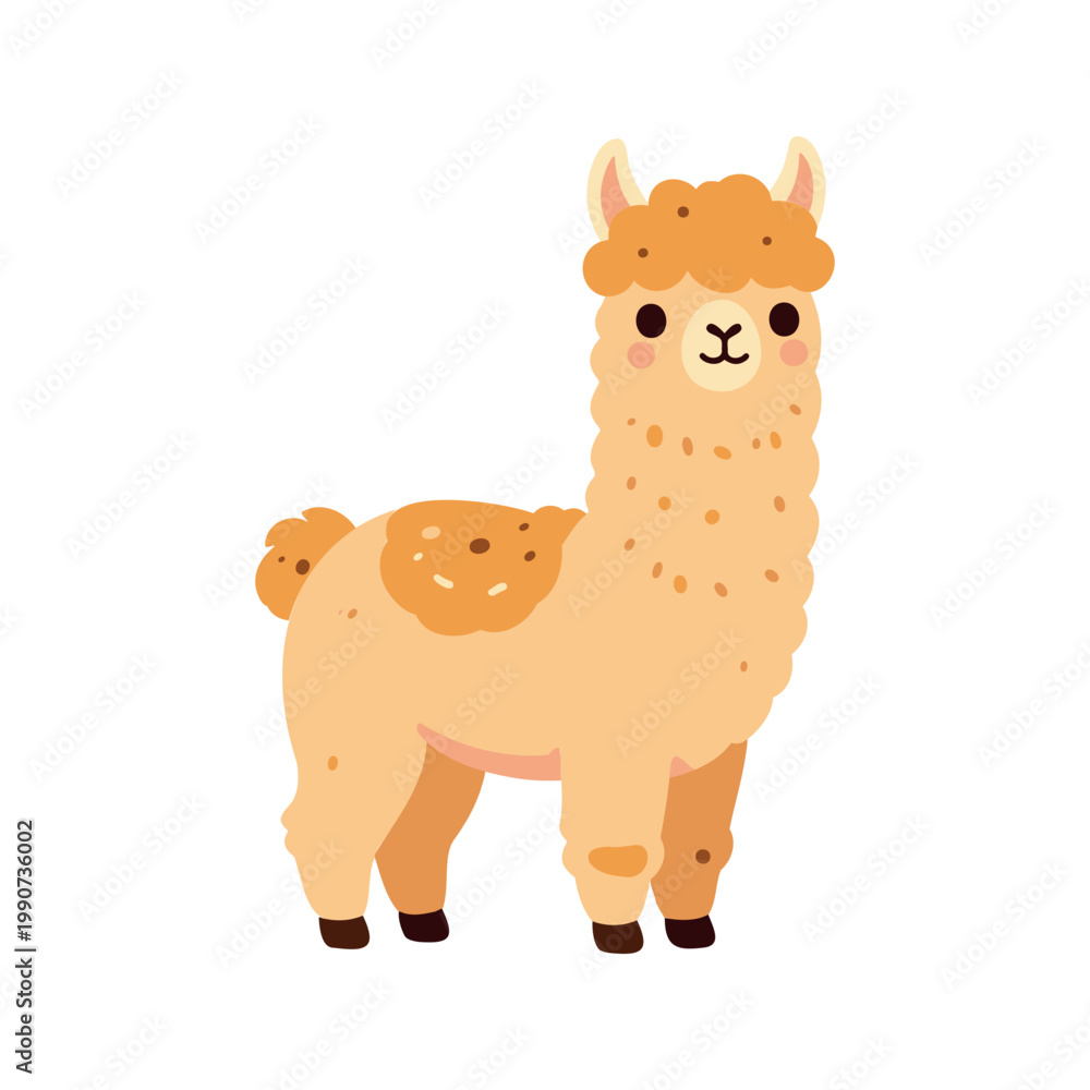 Obraz premium Cartoon alpaca standing in a neutral pose on a white background